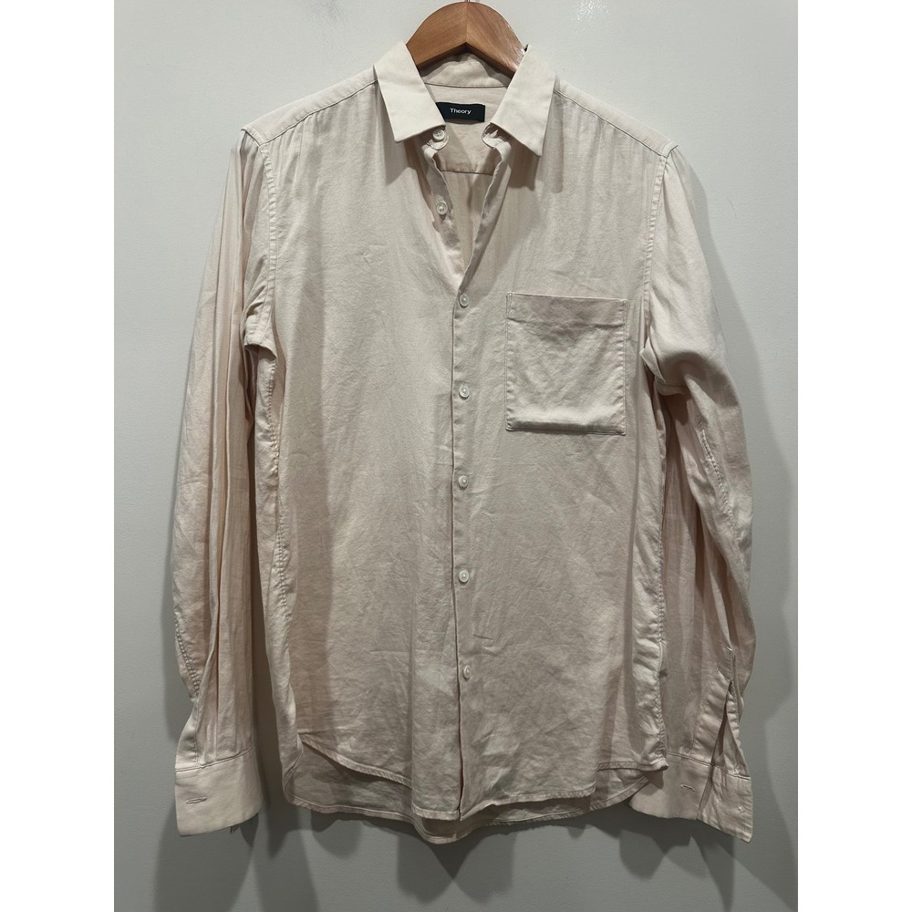 Theory Irving PA Mendon Beige Cotton Blend Button Down Shirt XS Long Sleeve